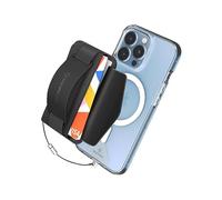 Sinjimoru Magnetic Wallet for iPhone, Magnetic Card Holder, for Magsafe Wallet with Phone Grip, Secure Tag Holder for Anti Drop. M-Bgrip Black