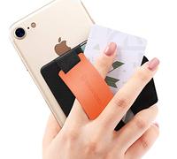 Sinjimoru Phone Grip Card Holder with Kickstand, Secure Stick On Card Holder for iPhone, Sinji Pouch B-Grip Silicone Clementine
