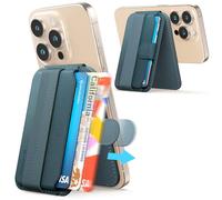 Sinjimoru Pull & Eject Magnetic Wallet for iPhone, Phone Wallet with Adjustable Stand, Compatible with MagSafe Wallet, M-Pull Tab Stand Marine Blue