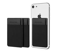 Sinjimoru Secure Card Holder for Back of Phone, Stretchy Fabric Cell Phone Wallet Stick On Credit Card Case for iPhone & Android. Sinji Pouch Flap Black [3PACK]