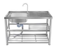 Sink, 1 Compartment Sink with Drainer Unit and Tapfor Kitchen Bathroom Restaurant Farmhouse LaundryColor(120x45x80cm)