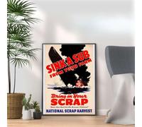 Sink A Sub From Your Farm, WWII War Propaganda Poster Print, VE Day Celebrations Memorabilia, Patriotic Retro Wall Art, World War 2 Military History Décor, Vintage Nostalgic Art (A4 Print Only)
