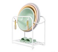 Sink Adjacent Storage Stand Made of Iron with Hook Rows and Bottom Shelf to Optimize Small Bathroom Floor Planning (White)