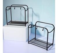 Sink Adjacent Storage Stand Made of Iron with Hook Rows and Bottom Shelf to Optimize Small Bathroom Floor Planning (Black)