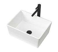 Sink Bowl Rectangular Vessel Sink White Bathroom Ceramic Small Bowl with Pop-Up Drain, 20.5" x 15.7"