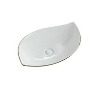 Sink Bowl White Porcelain Ceramic Vessel Bathroom Sink with Pop-Up Drain, Leaf Shape, L 35.4" xW 15.7" ×D 3.5" Art Basin