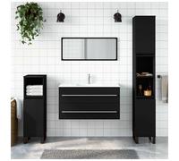 Sink Cabinet 90x45x1.5cm Black Engineered Wood with Drawer & Mirror Modern Sleek