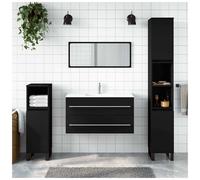 Sink Cabinet 90x45x1.5cm Black Engineered Wood with Drawer & Mirror Modern Sleek