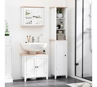 Sink Cabinet, Mirror Cabinet Wall Mounted, White and Wood Grain Kleankin White W600mm x H600mm