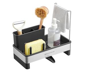 Sink caddy organiser with Sponge Holder, Ink Black + Silver