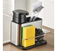 Sink Caddy Sponge Holder Organizer and Dish Soap Pump Dispenser, Stainless Steel