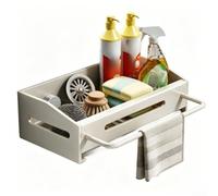 Sink Caddy Wall Mount No Drill Storage Rack with Removable Drip Tray - Heavy Duty Sponge Holder for Kitchen Sink Cleaning Supplies - White 23x13x7cm(White)