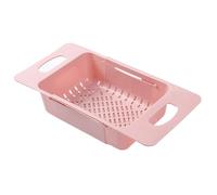 Sink Colander Strainer Basket Expandable Retractable Plastic Kitchen Drain Rack for Vegetables Fruits Dishes Storage 19.5 x 8.5 x 24cm (Roseate)