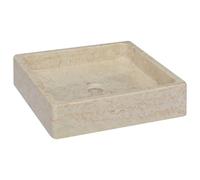 Sink Cream Marble 40x40x10 cm Handmade Solid Stone Basin 4.5cm Drain NoAssembly