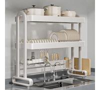 Sink Dish Drying Rack, Space-Saving 2-Layer Over the Sink Dish Rack with Knife Holder Hooks, Large Capacity Organization and Storage for Kitchen