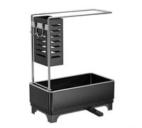 Sink Drain Organizer with Sponge Holder, Soap Dispenser, and Towel Bar for Maintaining Dry and Tidy Kitchen Counters (Black)