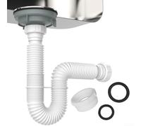 Sink Drain Pipe 40mm, Flexible Double Bowl Waste Kit with 1-1/4" 1-1/2" P-Trap Adapter, White Extendable Dishwasher Hose