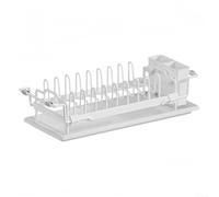 Sink Drainer Dish Drying Rack With Expandable Design And Utensil Compartments Including Pot Lid Holder, For Efficient Drying On For Kitchen Countertop(White)