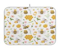 Sink Drainer Mat Sweet Honey Bees Kitchen Counter Mat Absorbent Kitchen Counter Mat Easy To Clean Dish Drying Mat For Utensils Cafe 46Cm×41Cm