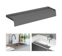 Sink Edge Protector with Suction Cup, 14" x 4", Silicone Sink Splash Guard for Kitchen & Bathroom, Protect Countertop from Scratches, Stains, for Stainless Steel Granite Quartz, Gray