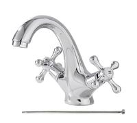 Sink Faucet - Brass Bathroom Mixer Tap, Single Hole Installation, Double Handle Control, 60cm Hot Cold Hoses, Washing Room Lavatory Replacement, Modern Vanity Fixture