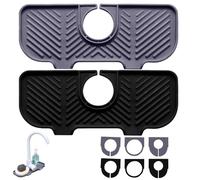Sink Faucet Mat Splash Guard for Kitchen Sink 3 Holes, with Multi-Size Fit & Slope Drainage, for Bathroom and Kitchen Countertop Protection, Black
