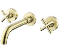 Sink Faucets, Faucets Brass Bathroom Faucet, Wall Mounted Dual Handle Lavatory Basin Sink Mixer Faucet and Rough in Valve Included,Chrome,Brushed Zirconium Gold