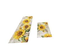 Sink Floor Mat Runner Set 2 Piece Polyester Kitchen, Sunflowers C | Rug Pair for Counter Work Zone Doorway Household Decor Styling