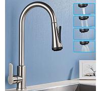 Sink for Bar Farmhouse Commercial, Four Water Modes Pull Out Faucets, Colors Rotat Faucet, Kitchen Black Mixer Tap (Color : Brushed Nickel A) The New