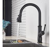 Sink for Bar Farmhouse Commercial, Kitchen Faucet, 2-Way Pull Out Hot Cold Mixer Crane Tap, Rotatable Deck Mounted Single Handle One Hole Facuets (Color : Black) The New