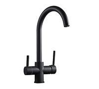 Sink for Bar Farmhouse Commercial, Nickel Faucet Direct Drink Tap, Dual Spout Swivel Handheld Shower Mixer Crane, Hot Cold Kitchen Taps (Color : Black with dot) The