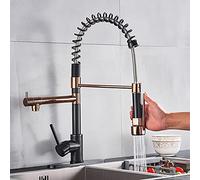 Sink for Bar Farmhouse Commercial, Rose Gold Black Style Spring Faucet, Pull Down Dual Spouts Single Handle Water 360 Rotat Kitchen Mixer Tap The New