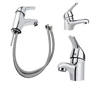 Sink for Bathroom Modern Round Single Handle Single Hole Washbasin Cloakroom Small Sink Tap Hot ＆ Cold for Kitchen Bathroom Sink Faucet Ceramic Cartridge Silvery