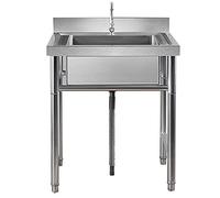 Sink Freestanding, Commercial Stainless Steel Kitchen Sink Set Free Standing with Drain 50/60cm(60 * 60 * 80cm)