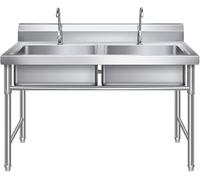 Sink Freestanding, Stainless Steel Utility Sink with Faucet Drain Filter Backsplash Silver Multiple Sizes(100 * 50 * 80cm)