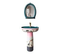 Sink Light Luxury Colorful Floor Standing Sink, Retro Ceramic Combo, Two Piece Column Basin Vanity with Single Faucet Hole S(A) (D One Size)