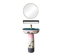 Sink Light Luxury Colorful Floor Standing Sink, Retro Ceramic Combo, Two Piece Column Basin Vanity with Single Faucet Hole S(A) (C One Size)