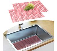 Sink Mats for Ceramic Sinks, 2 Pack Sink Protector Mat 40x30cm Kitchen Sink Mat, Drainer Mat Prevents Scratches on Stainless Steel Sinks, Fast Draining, Light Pink Without Scissors