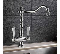 Sink Mixer Tap Double Handle Solid Brass Kitchen Tap Antique Bronze Brass Georgian Classic Faucet Dual Lever with UK Standard Fittings (#3)