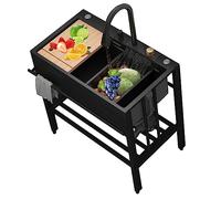 Sink, Nano Raindance Waterfall Sinks Portable Sink Unit White/Black, with Drain, Faucet(80x45x75cm)