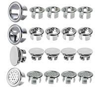 Sink Overflow Ring, 16 PCs Sink Overflow Cover Bath Overflow Cover Sink Hole Cover Basin Overflow Trim Drain Cap Cover Insert in Hole for Bathroom Kitchen Washing Vanity Basin, Bathtub, 4 Style