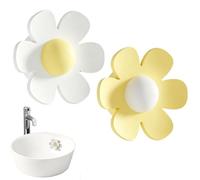 Sink Overflow Ring 3.8x4cm Leak Proof Overflow Cover Silicone Flower Shape Hole Seal for Kitchen Toilet Washroom Bathroom Home(White+Yellow)