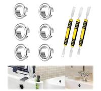 Sink Overflow Ring, 6 PCS ink Hole Replacement Overflow Hole, Universal Drain Cover Sink Overflow Cover for Bathroom, Kitchen, Basin, Bathtub, Leak Proof Overflow Hole Caps