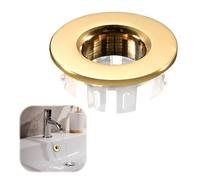 Sink Overflow Ring Cover Brass Bath Drain Cover Hole Insert Into Sink Trim Overflow Cap for Bathroom Kitchen Wash Basin Round Universal Drainage Hole Cover Fitting Replacement, Gold