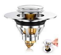 Sink Plug Replacement, Universal Bathroom Sink Plug for 34-38mm Drain Holes, Brass Pop Up Bath Plug with Bounce Core, Bathroom Basin Plug Filter, Sink Stopper with Built-in Hair Catcher Basket