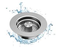 Sink Plug Strainer, Kitchen Sink Plugs and Strainers, Made of Stainless Steel and Brass, Universal Kitchen Sink Drainer Plug, Suitable for Use in Holes with a Depth of 37mm and a Diameter of 75-87mm.