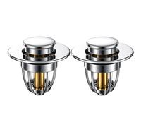 Sink Plugs Bathroom Plug, Stainless Steel Bathroom Basin Plug Pop Up Plugs for Wash Basin, Push-Type Sink Plug Replacement Bath Drainer Filter Plug with Bounce Core for 34-40mm (2Pcs，Sliver)