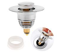 Sink Plugs Replacement Universal Pop Up Stainless Steel Sink Drain Push Type Bathroom Sink Plug Basin Plug No Overflow Filter with Hair Catcher with Seals for Inner Diameter 33-39mm Sink Bath Basin