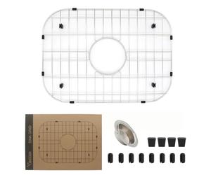 Sink Protectors for Kitchen Sink, 18-7/8" x 13-3/4" Stainless Steel Sink Grid with Center Drain, 304 Stainless Steel Sink Protector with Sink Strainer and Protective Rubber Feet…