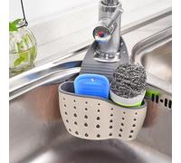 Sink Sponge Holder Hanging, Faucet Sponge Holder with Ajustable Strap & Drain Holes, Plastic Faucet Caddy Basket, Kitchen Sink Caddy for Drying